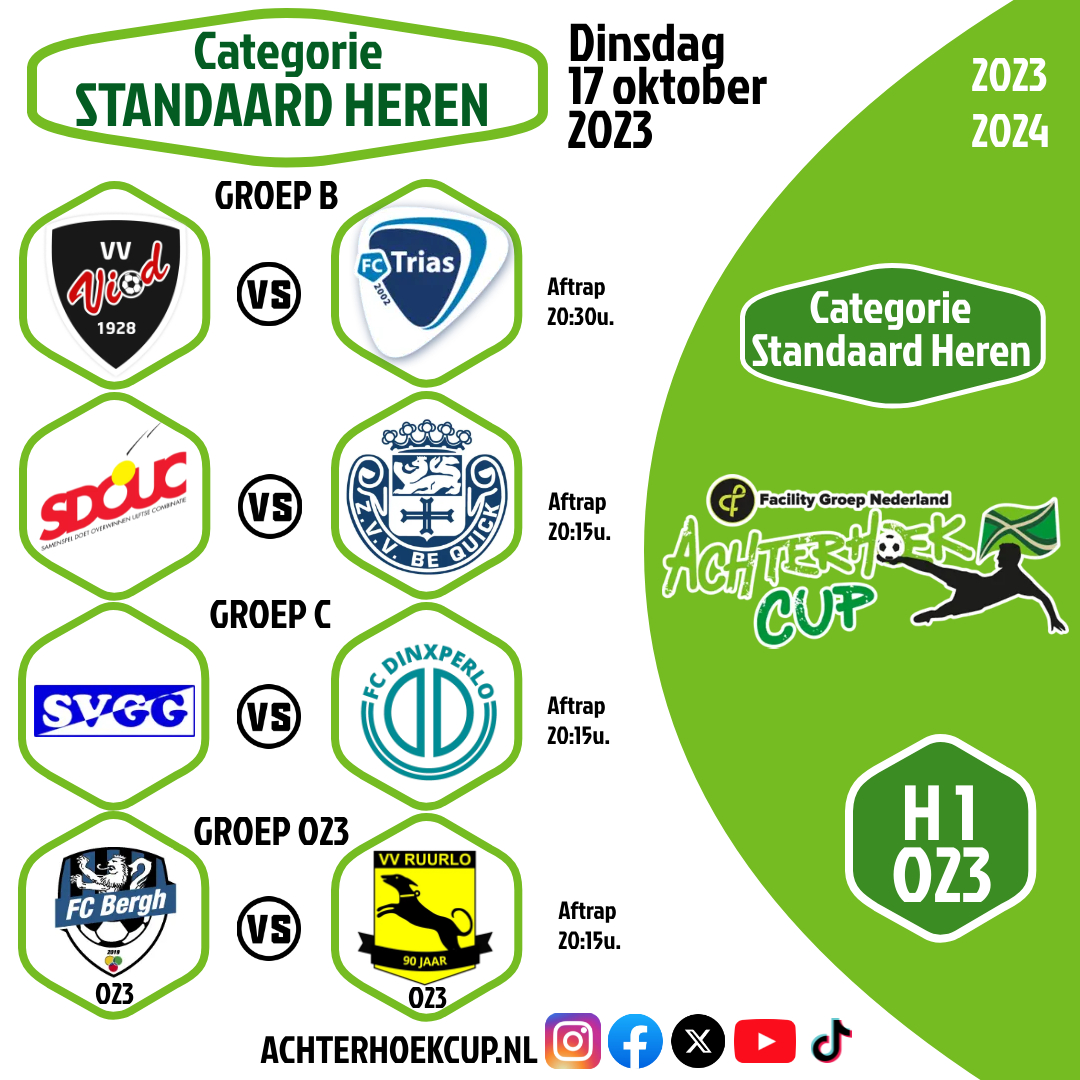 Vanavond 4 wedstrijden 1e Ronde Categorie Standaard Heren om de Achterhoek Cup.